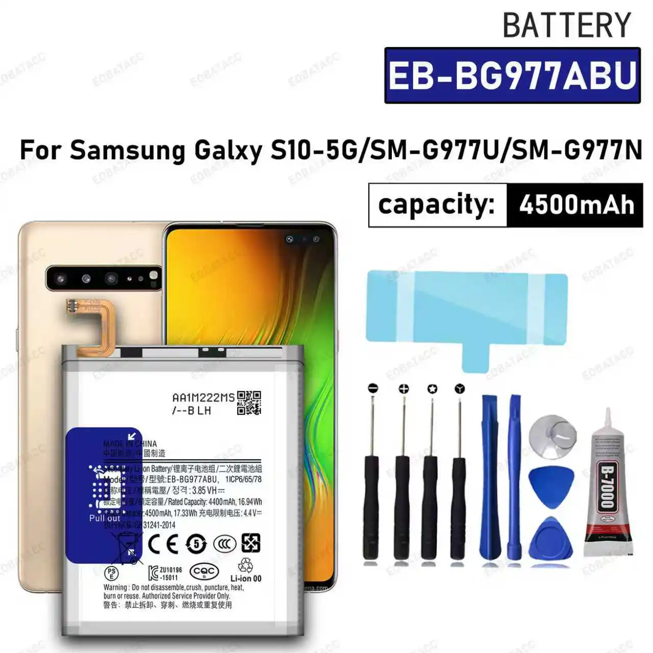 100% New High Quality EB-BG977ABU For Samsung Galaxy S10 5G Version SM-G977 SM-G977B G977T Battery Batteria+ Free Tools 
100% New High Quality EB-BG977ABU For Samsung Galaxy S10 5G Version SM-G977 SM-G977B G977T Battery Batteria+ Free Tools