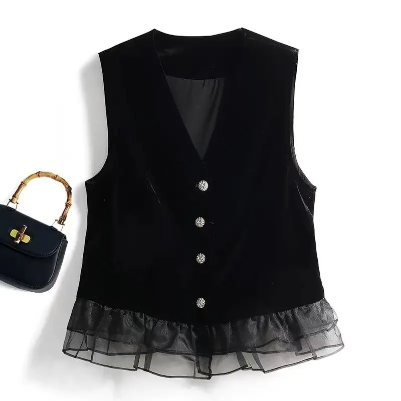 Black Velvet V-neck Vest Women's 2024 Spring And Autumn New Fashion Splicing Sleeveless Top Coat
Black Velvet V-neck Vest Women's 2024 Spring And Autumn New Fashion Splicing Sleeveless Top Coat