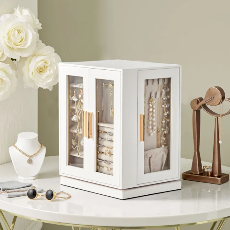 360° Rotating Jewelry Box with 5 Drawers - White Cabinet & Pink Velvet Storage 22x18x28.5cm ring storage jewelry box
360° Rotating Jewelry Box with 5 Drawers - White Cabinet & Pink Velvet Storage 22x18x28.5cm ring storage jewelry box