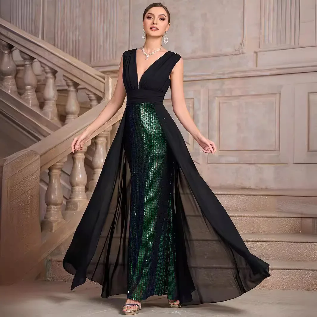 Summer Luxury Banquet Party Dresses for Women Fashion Sexy Deep V Neck Sleeveless Splicing Sequin High Waist Slim Long Dress
Summer Luxury Banquet Party Dresses for Women Fashion Sexy Deep V Neck Sleeveless Splicing Sequin High Waist Slim Long Dress