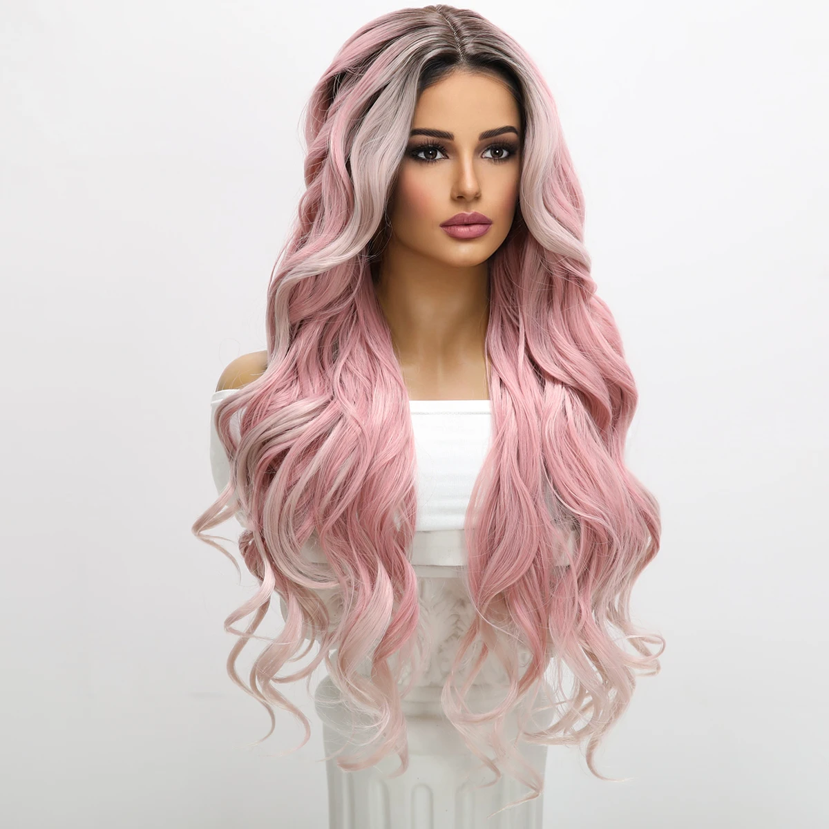 Women Wig Long Curly Hair With Large Waves Pink Color Natural White Center Split Wig Women
Women Wig Long Curly Hair With Large Waves Pink Color Natural White Center Split Wig Women