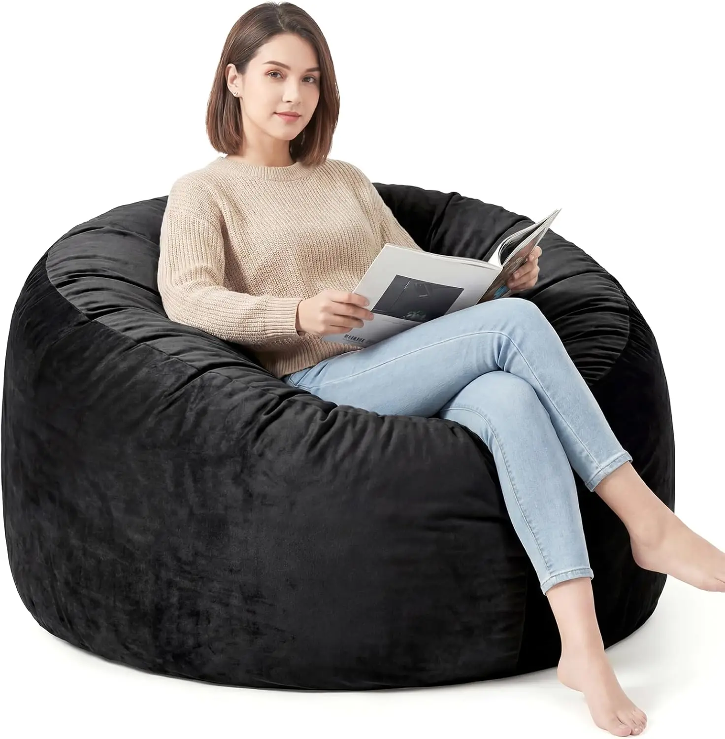 4FT Bean Bag Chair for Adults/Kids, Large Bean Bag with Memory Foam, Ultra Soft Washable Velvet Cover, Plush Sofa for Living Room, Bedroom, Gaming - Black
4FT Bean Bag Chair for Adults/Kids, Large Bean Bag with Memory Foam, Ultra Soft Washable Velvet Cover, Plush Sofa for Living Room, Bedroom, Gaming - Black
