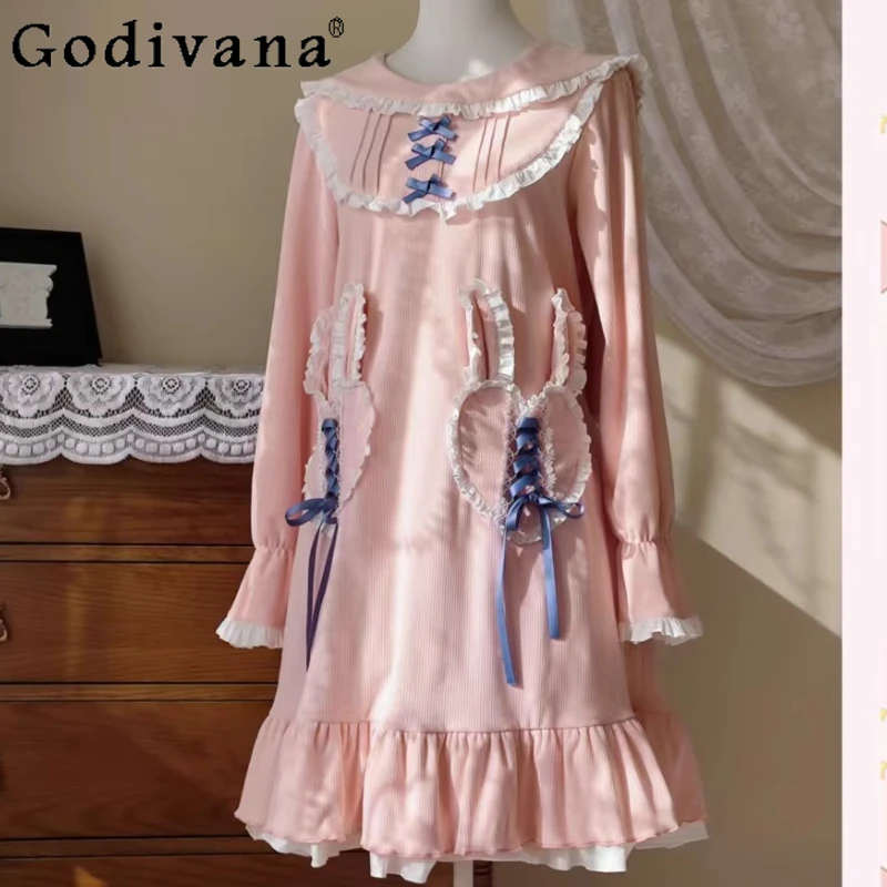 Lolita Spring Autumn Girl Sweet Rabbit Ears Loose Cute Nightdress Pink Long Sleeve Lace Up Ruffles Splicing Princess Homewear
Lolita Spring Autumn Girl Sweet Rabbit Ears Loose Cute Nightdress Pink Long Sleeve Lace Up Ruffles Splicing Princess Homewear
