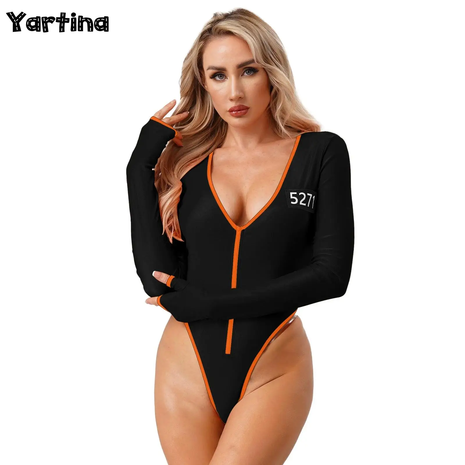 Womens Prisoner Cosplay Costume Front Zipper Back Cut Jumpsuit Criminal Convict Jail Bodysuit Themed Party Halloween Outfits
Womens Prisoner Cosplay Costume Front Zipper Back Cut Jumpsuit Criminal Convict Jail Bodysuit Themed Party Halloween Outfits