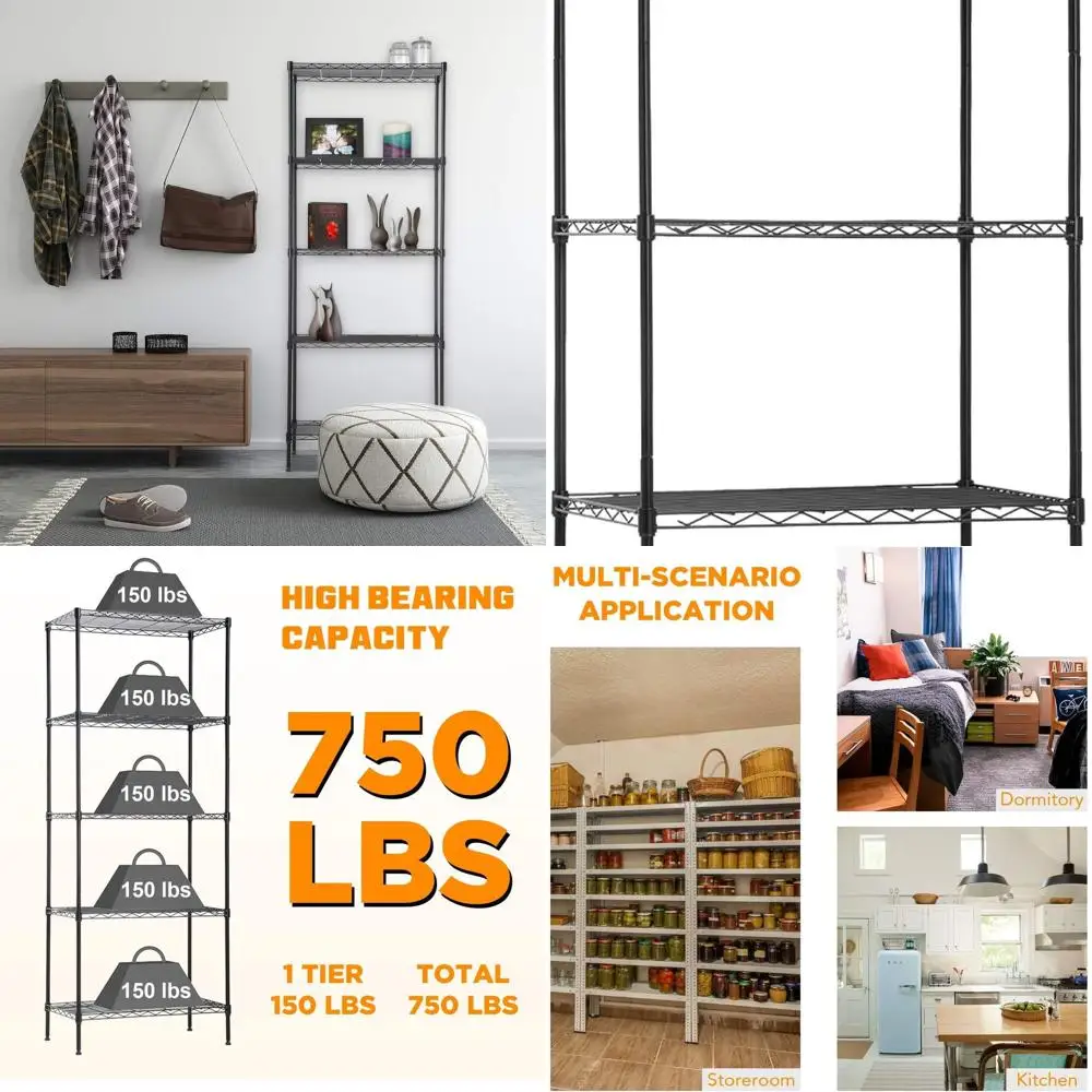 Commercial 5-Tier Metal Wire Shelving Unit, 14D x 24W x 60H, Strong Steel, Ideal for Restaurant, Garage, Pantry, Kitchen, Black
Commercial 5-Tier Metal Wire Shelving Unit, 14D x 24W x 60H, Strong Steel, Ideal for Restaurant, Garage, Pantry, Kitchen, Black