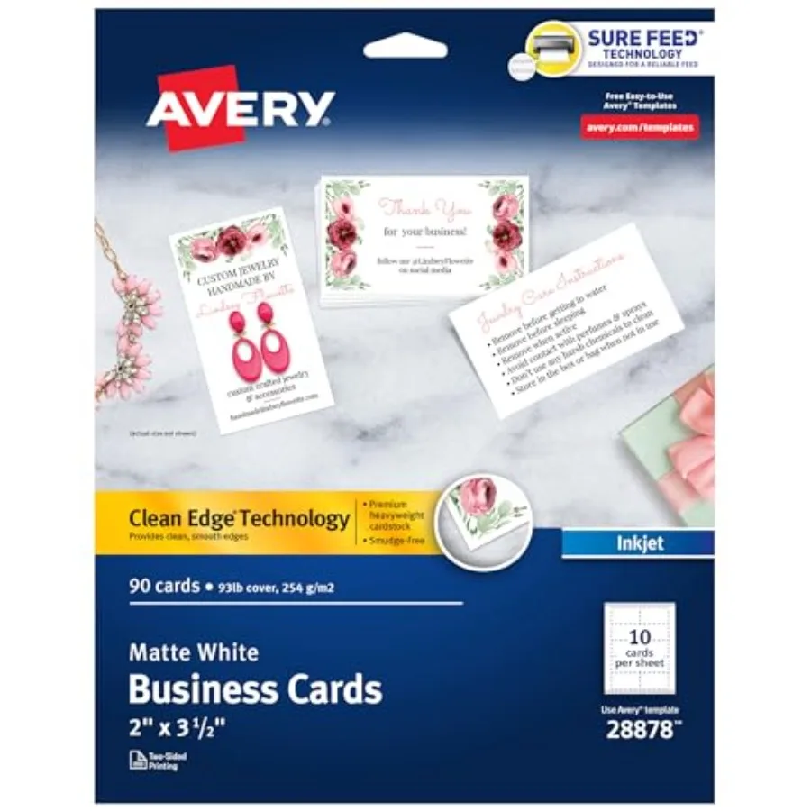 Clean Edge Printable Business Cards with Sure Feed Technology, 2" x 3.5", White, 90 Blank Cards for Inkjet Printers 28878
Clean Edge Printable Business Cards with Sure Feed Technology, 2" x 3.5", White, 90 Blank Cards for Inkjet Printers 28878