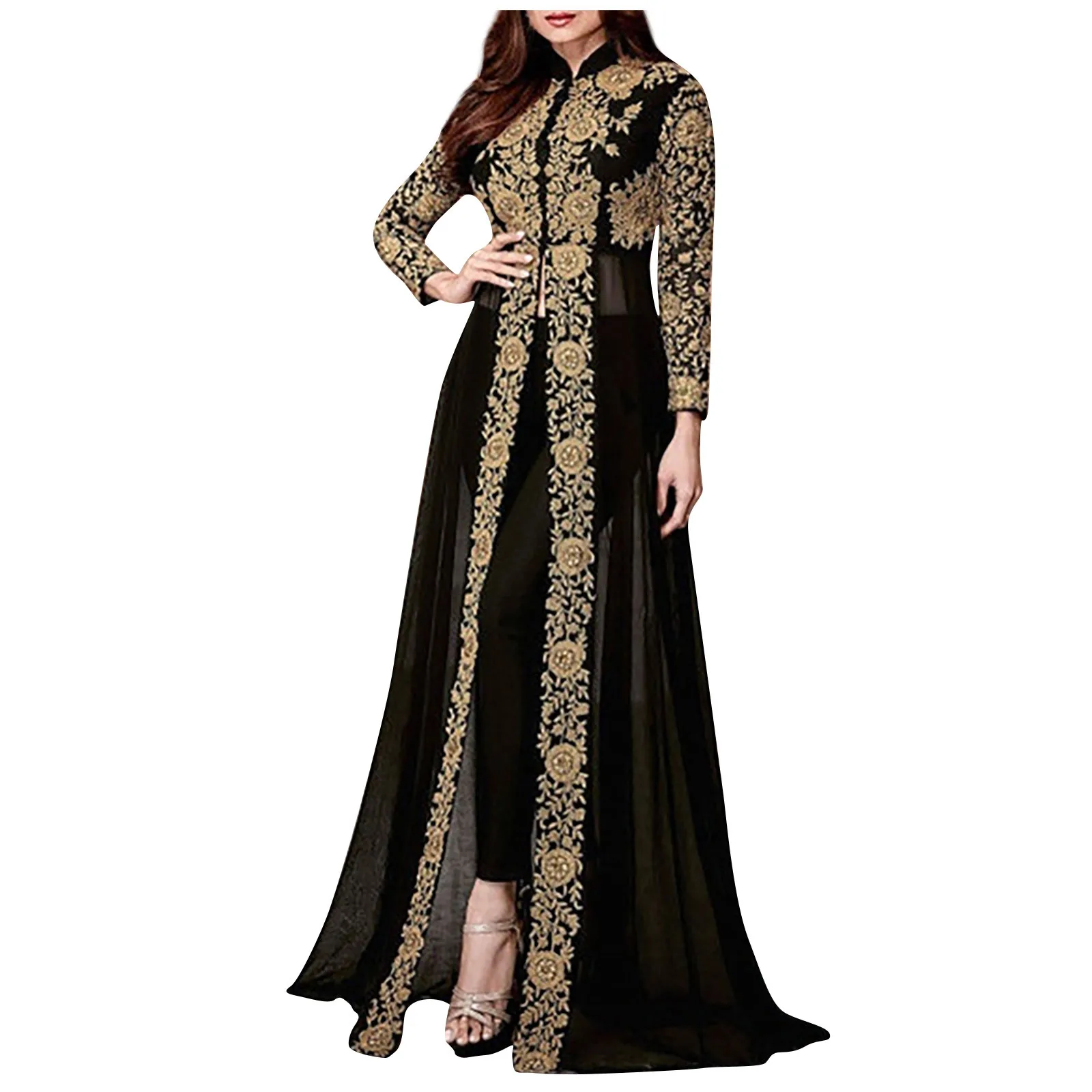 Women's Retro Dresses Fashion Standing Neck Lace Chiffon Dress Vintage Style Long Sleeve Floral Lace Panel Waist Long Dress
Women's Retro Dresses Fashion Standing Neck Lace Chiffon Dress Vintage Style Long Sleeve Floral Lace Panel Waist Long Dress