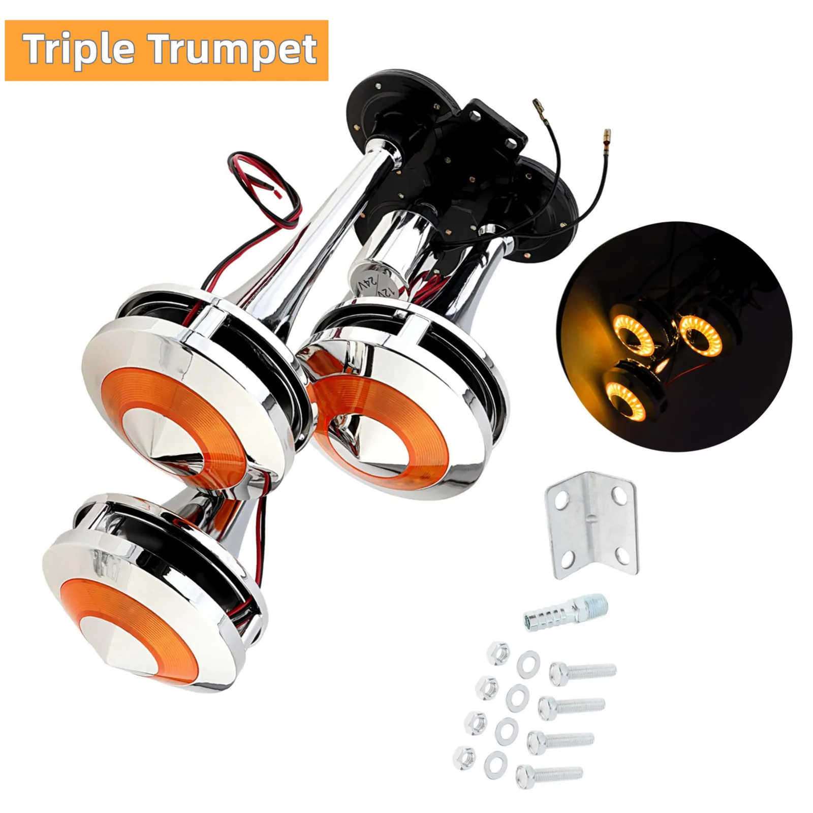 12V / 24V 2/3Trumpet 300DB Super Loud Chrome Plated Air Horn Kit for Trucks Motorcycle Pickup Trains Cars with LED Light
12V / 24V 2/3Trumpet 300DB Super Loud Chrome Plated Air Horn Kit for Trucks Motorcycle Pickup Trains Cars with LED Light