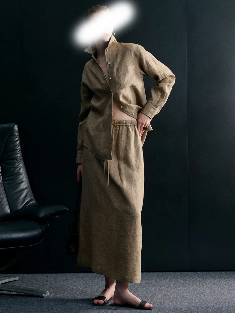 Spring Linen Retro Street Two Piece Set Women Lapel Long Sleeved Shirt+drawstring High Waist Half Skirt Set Autumn Female Outfit
Spring Linen Retro Street Two Piece Set Women Lapel Long Sleeved Shirt+drawstring High Waist Half Skirt Set Autumn Female Outfit