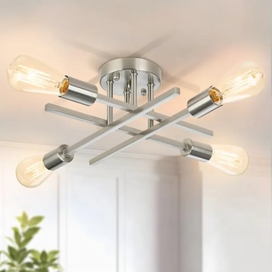 Industrial 4-Light Semi Flush Mount Ceiling Light Fixture, Brushed Nickel Indoor Farmhouse Lamp, Rustic Sputnik Chandelier for
Industrial 4-Light Semi Flush Mount Ceiling Light Fixture, Brushed Nickel Indoor Farmhouse Lamp, Rustic Sputnik Chandelier for