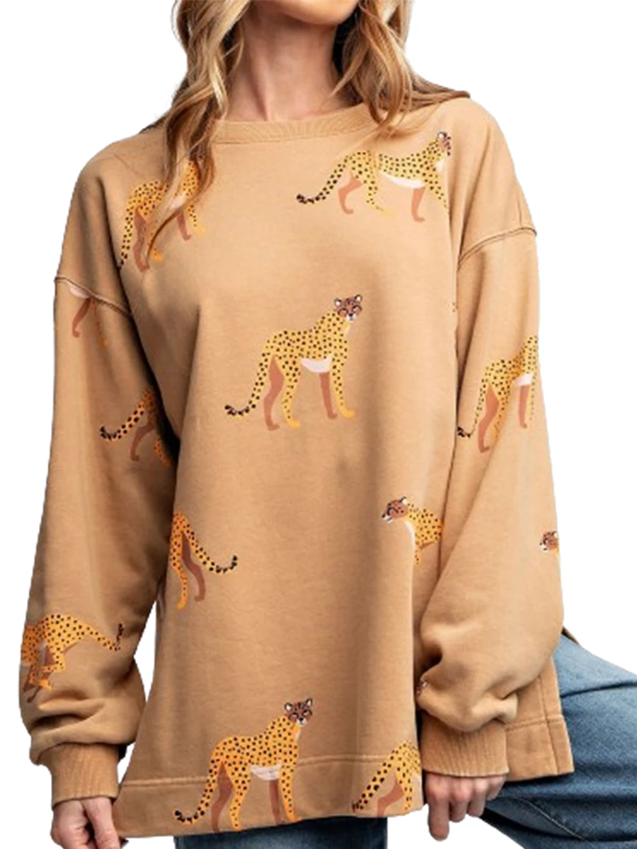 Women Side Split Leopard Print Loose Sweatshirts Workout Pullovers Casual Fall Long Sleeve Tops Autumn Streetwear
Women Side Split Leopard Print Loose Sweatshirts Workout Pullovers Casual Fall Long Sleeve Tops Autumn Streetwear