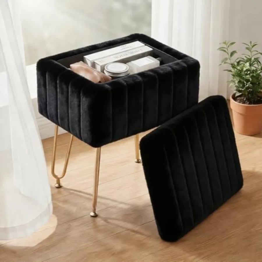 Vanity Stool Chair with Storage, Small Ottoman Faux Fur Soft Padded Footstools Seat with 4 Metal Legs Anti-Slip Adjustable Feet
Vanity Stool Chair with Storage, Small Ottoman Faux Fur Soft Padded Footstools Seat with 4 Metal Legs Anti-Slip Adjustable Feet