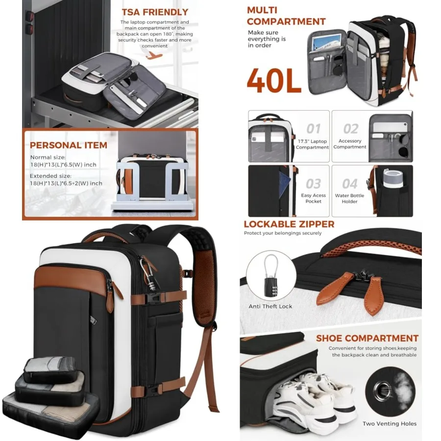 40L Carry On Travel Backpack for Men and Women, Expandable Flight Approved Weekender Backpack with 3 Packing Cubes, Water-Resis
40L Carry On Travel Backpack for Men and Women, Expandable Flight Approved Weekender Backpack with 3 Packing Cubes, Water-Resis