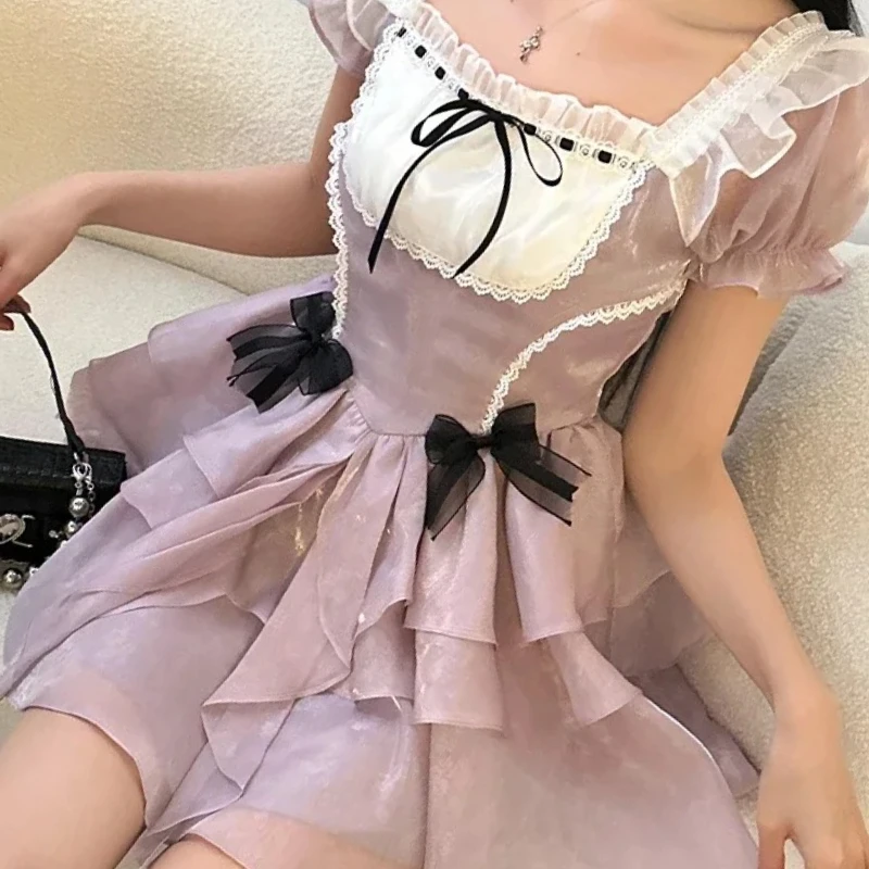 Summer New Ruffled Pleated Purple Dresses for Women High Sense Original Design Lolita Sweet Puff Short Sleeve Mini Dress Female
Summer New Ruffled Pleated Purple Dresses for Women High Sense Original Design Lolita Sweet Puff Short Sleeve Mini Dress Female