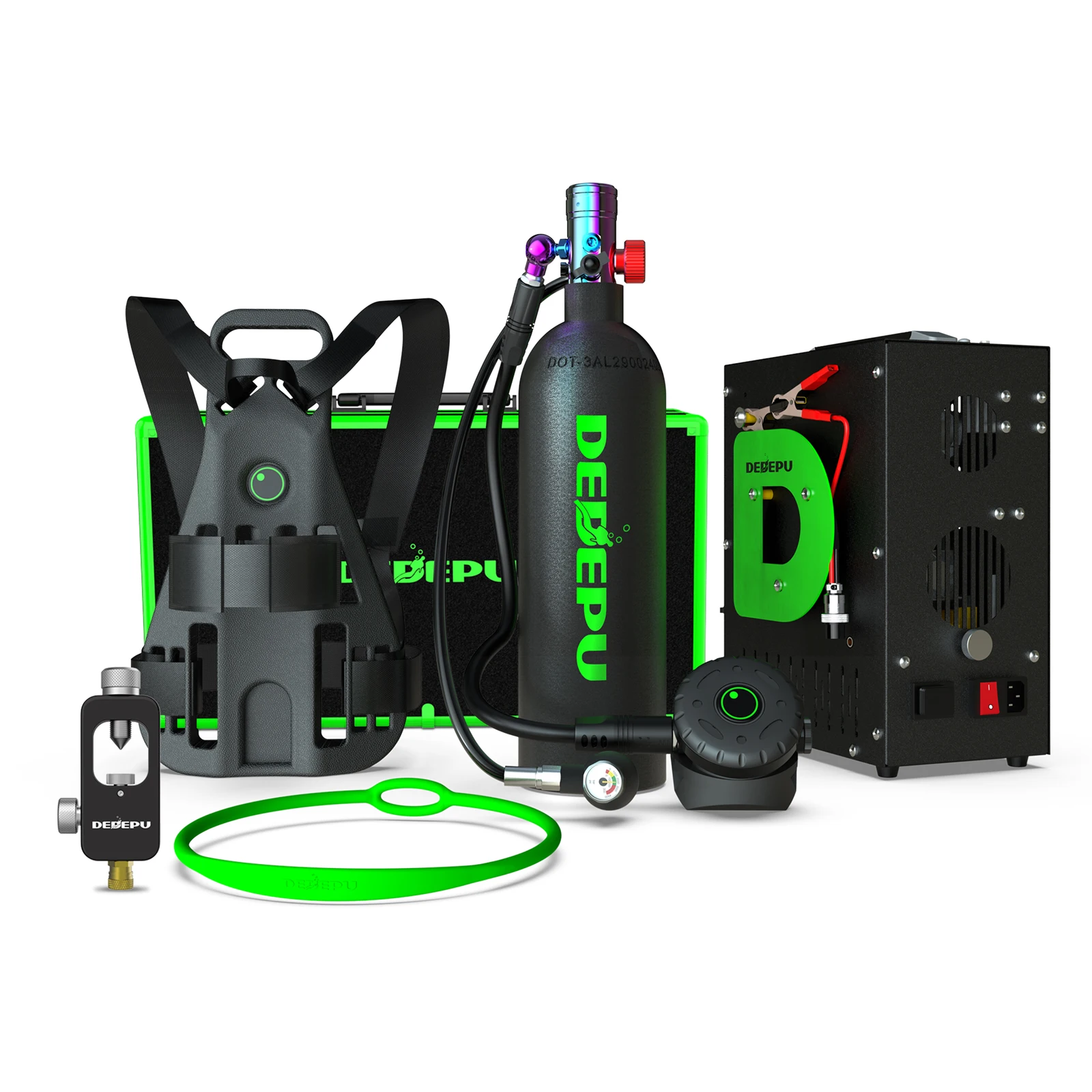 DEDEPU Portable High-Quality Diving System with 2.3L Aluminum Diving Tank, Electric Compressor and Backpack
DEDEPU Portable High-Quality Diving System with 2.3L Aluminum Diving Tank, Electric Compressor and Backpack
