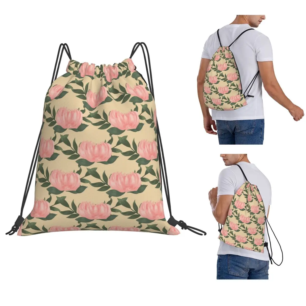 Pink Peony Vine On Yellow Background Backpacks Multi-function Drawstring Bundle Pocket Sports Bag Book Bags for Travel Students
Pink Peony Vine On Yellow Background Backpacks Multi-function Drawstring Bundle Pocket Sports Bag Book Bags for Travel Students