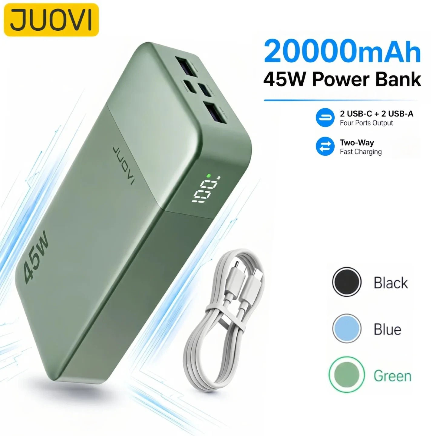 45W PD Fast Charging 20000mAh Power Bank 2USB-C QC4.0 Laptop Charger LED Display External Battery Pack Powerbank for iPhone17 Samsung MacBook
45W PD Fast Charging 20000mAh Power Bank 2USB-C QC4.0 Laptop Charger LED Display External Battery Pack Powerbank for iPhone17 Samsung MacBook 