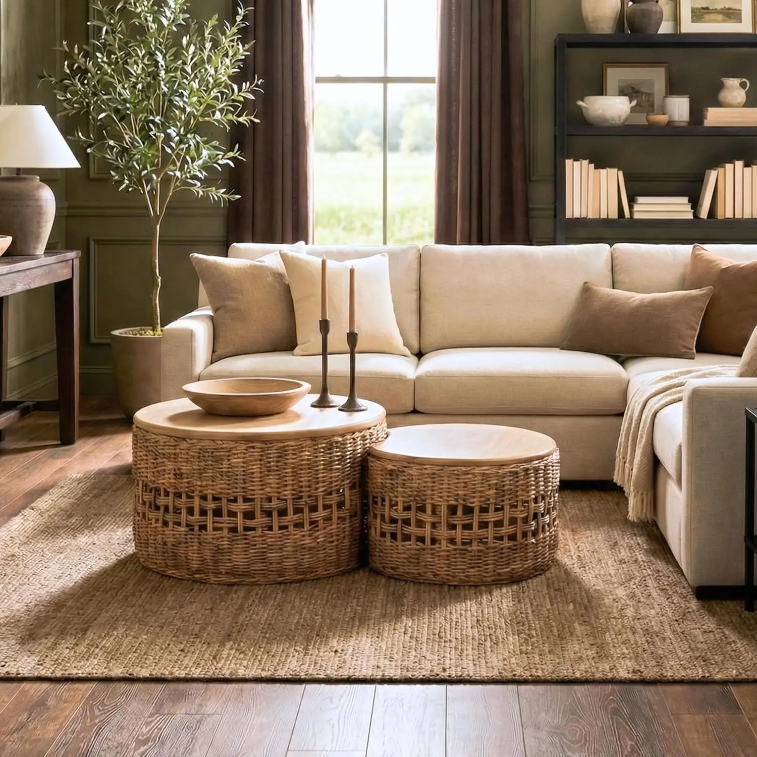 Round Nesting Coffee Tables Set of 2, Open Lattice Woven Storage Base, Wood Top, Modern Boho Living Room Tables,, Customized
Round Nesting Coffee Tables Set of 2, Open Lattice Woven Storage Base, Wood Top, Modern Boho Living Room Tables,, Customized