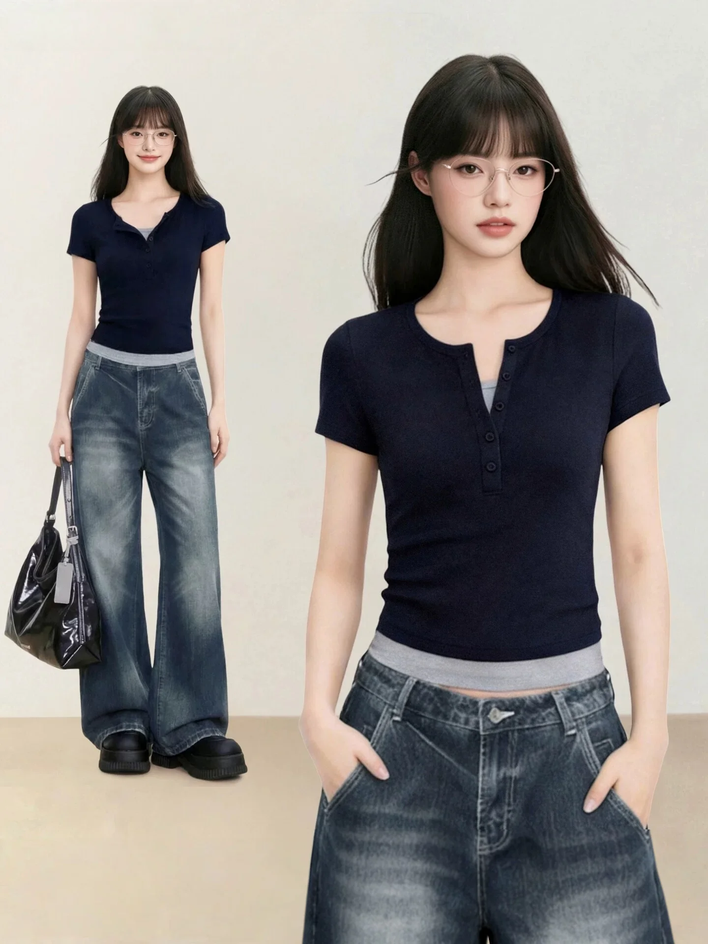 Summer Short Sleeve T-Shirt 95 Cotton Henry Collar Women's plus Size Casual Versatile Top Color Block Design Comfortable Fit
Summer Short Sleeve T-Shirt 95 Cotton Henry Collar Women's plus Size Casual Versatile Top Color Block Design Comfortable Fit
