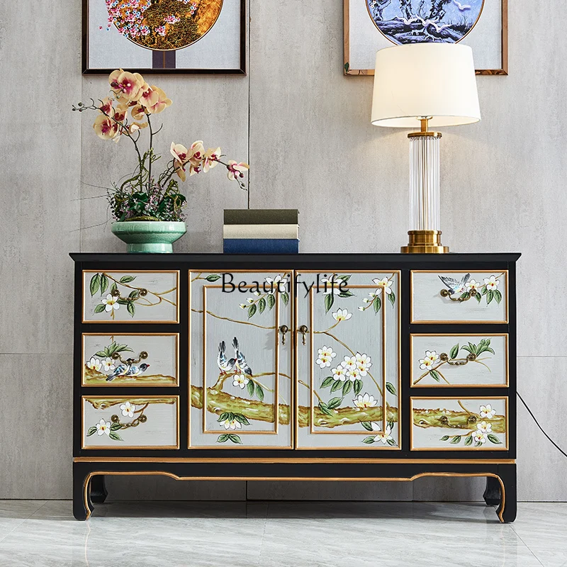 New Chinese-style chest, bedroom TV cabinet, solid wood drawer cabinet, paint hand-painted storage
New Chinese-style chest, bedroom TV cabinet, solid wood drawer cabinet, paint hand-painted storage