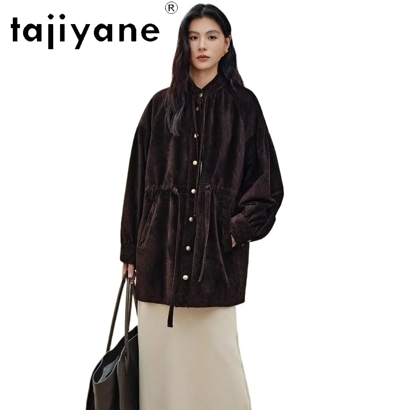 Кожаная куртка TAJIYANE из натуральной замши, женская, средней длины, с регулируемой талией, из натуральной кожи, осенняя одежда 2025, шуба
Кожаная куртка TAJIYANE из натуральной замши, женская, средней длины, с регулируемой талией, из натуральной кожи, осенняя одежда 2025, шуба
