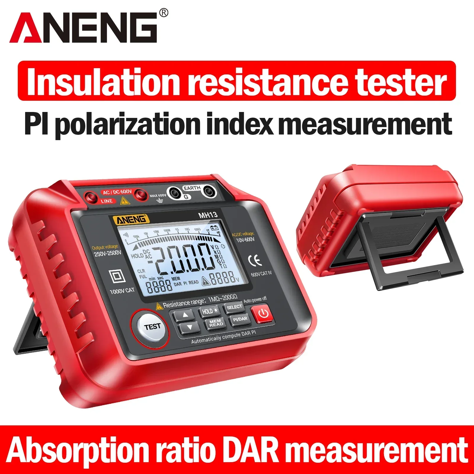 ANENG MH13 Insulation Megohmmeter Multimeter 2000 Counts Digital Ohm Voltage Tester Insulation Resistance Meter Megohmmeter Tool
ANENG MH13 Insulation Megohmmeter Multimeter 2000 Counts Digital Ohm Voltage Tester Insulation Resistance Meter Megohmmeter Tool