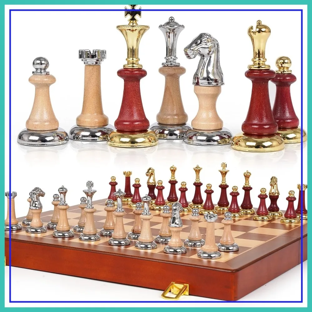 17-Inch Wooden Chess Set with Metal Pieces, 2 Extra Queens, Classic Strategy Board Game
17-Inch Wooden Chess Set with Metal Pieces, 2 Extra Queens, Classic Strategy Board Game