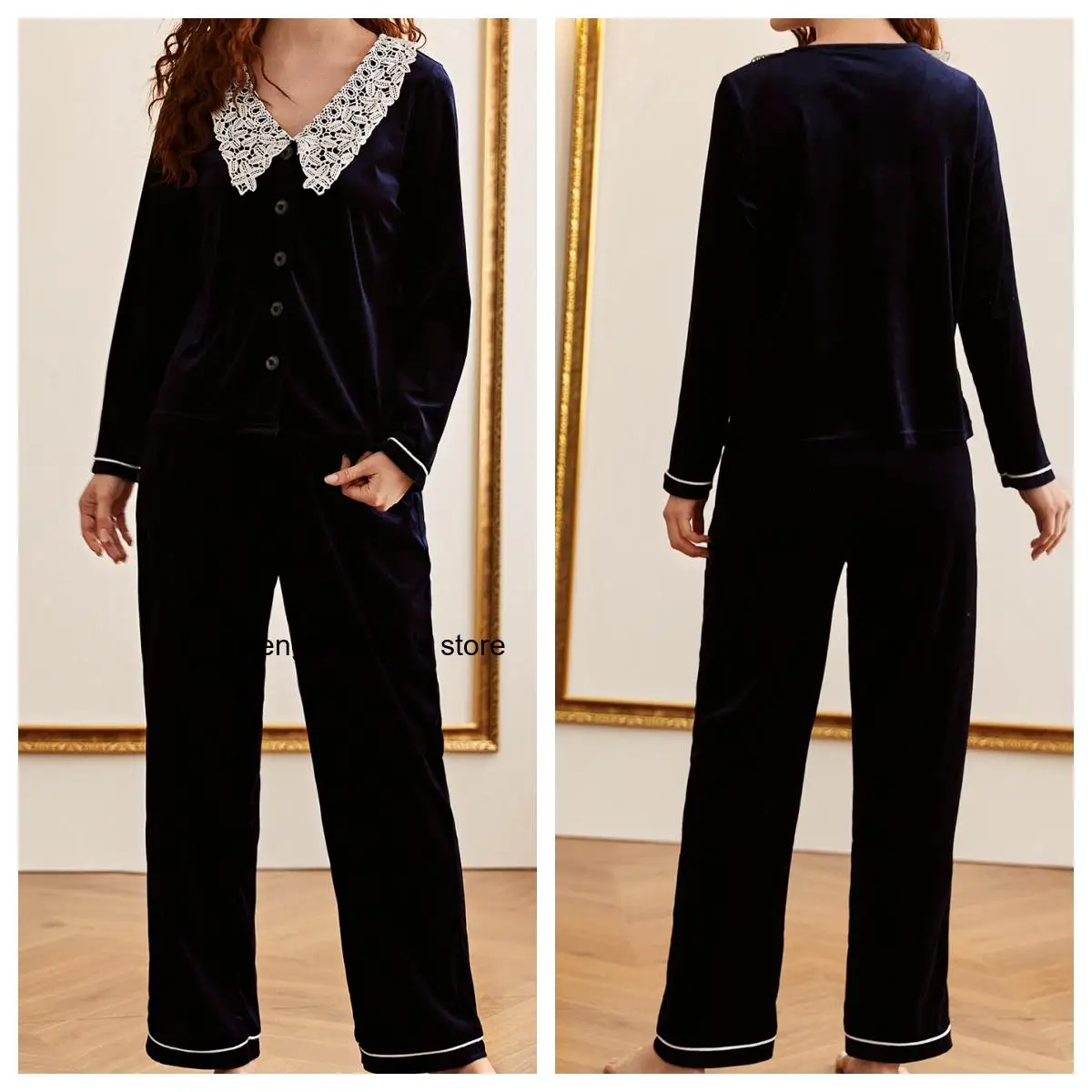 Autumn Winter Women French Style Velvet Loungewear Set V Neck Slim Waist Long Sleeve Pants Home Sleepwear Two Piece Outfit
Autumn Winter Women French Style Velvet Loungewear Set V Neck Slim Waist Long Sleeve Pants Home Sleepwear Two Piece Outfit