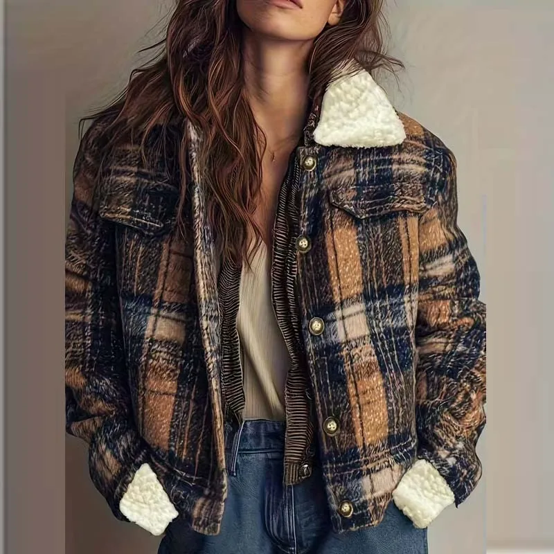 Новая женская винтажная куртка в клетку с флисовым воротником, утепленное зимнее пальто из смесовой шерсти, осенне-зимняя теплая верхняя одежда оверсайз
Новая женская винтажная куртка в клетку с флисовым воротником, утепленное зимнее пальто из смесовой шерсти, осенне-зимняя теплая верхняя одежда оверсайз