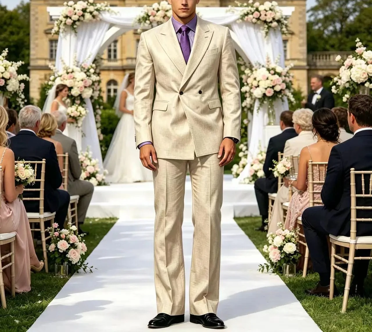 Vintage Men's Beige Linen Suit Notched Lapel Double Breasted Formal Blazer Set Summer Lightweight Wedding Party Trousers Suit fo
Vintage Men's Beige Linen Suit Notched Lapel Double Breasted Formal Blazer Set Summer Lightweight Wedding Party Trousers Suit fo