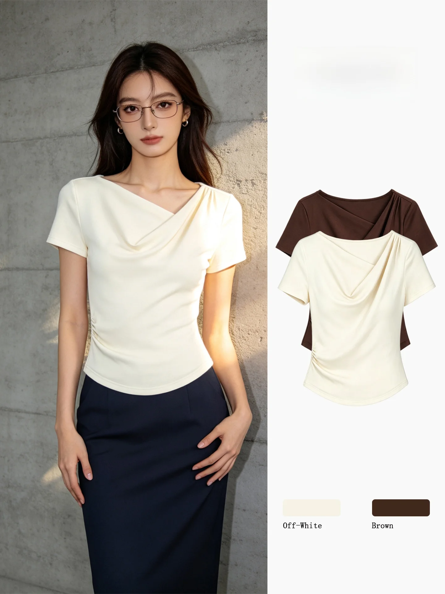 Slim Fit Women's T-Shirt Summer Commute Folded Shoulder Waist-Cinching Asymmetrical Short Sleeve Color Top
Slim Fit Women's T-Shirt Summer Commute Folded Shoulder Waist-Cinching Asymmetrical Short Sleeve Color Top