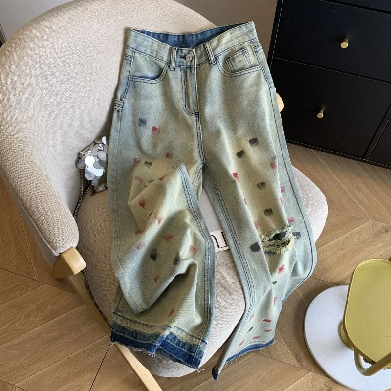 Street Style Ink Wash Women's Ripped Jeans High Waisted Wideleg Straight Leg Pants Solid Colored Vintage Wideleg Pant
Street Style Ink Wash Women's Ripped Jeans High Waisted Wideleg Straight Leg Pants Solid Colored Vintage Wideleg Pant