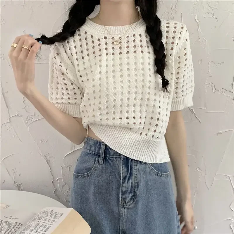 Hollow Short Knit Tops Summer Bottoming Shirts Short Sleeve T-Shirt Thin Blouse Top Trendy Fashion Women Clothing Korean Y2k Tee
Hollow Short Knit Tops Summer Bottoming Shirts Short Sleeve T-Shirt Thin Blouse Top Trendy Fashion Women Clothing Korean Y2k Tee