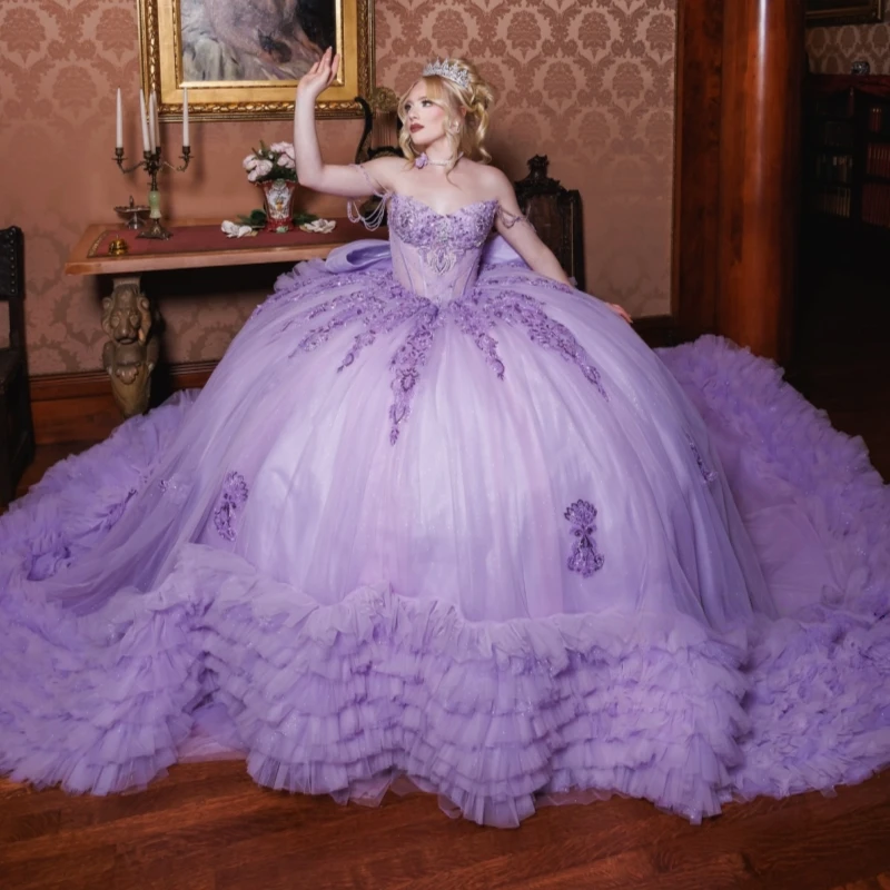 Лавандовые платья Quinceanera, бальное платье с открытыми плечами, милое платье 16, кружевное платье с аппликацией и бусинами, с бантом, многоуровневое тюлевое платье для дня рождения, Vestidos
Лавандовые платья Quinceanera, бальное платье с открытыми плечами, милое платье 16, кружевное платье с аппликацией и бусинами, с бантом, многоуровневое тюлевое платье для дня рождения, Vestidos