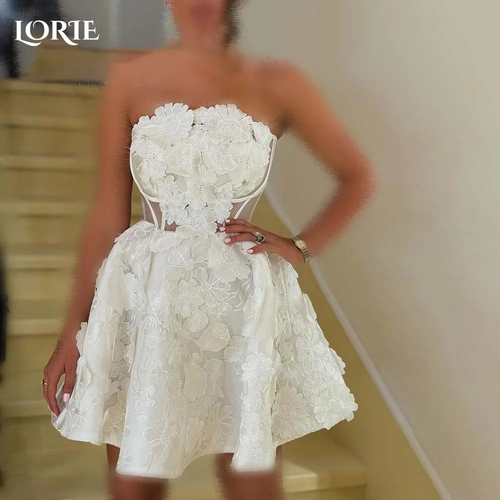 LORIE 3D Flowers Short Wedding Dress Strapless A-line Bride Gown Mini Elegant Appiques Corset Bride Dresses vestidos de novia
LORIE 3D Flowers Short Wedding Dress Strapless A-line Bride Gown Mini Elegant Appiques Corset Bride Dresses vestidos de novia