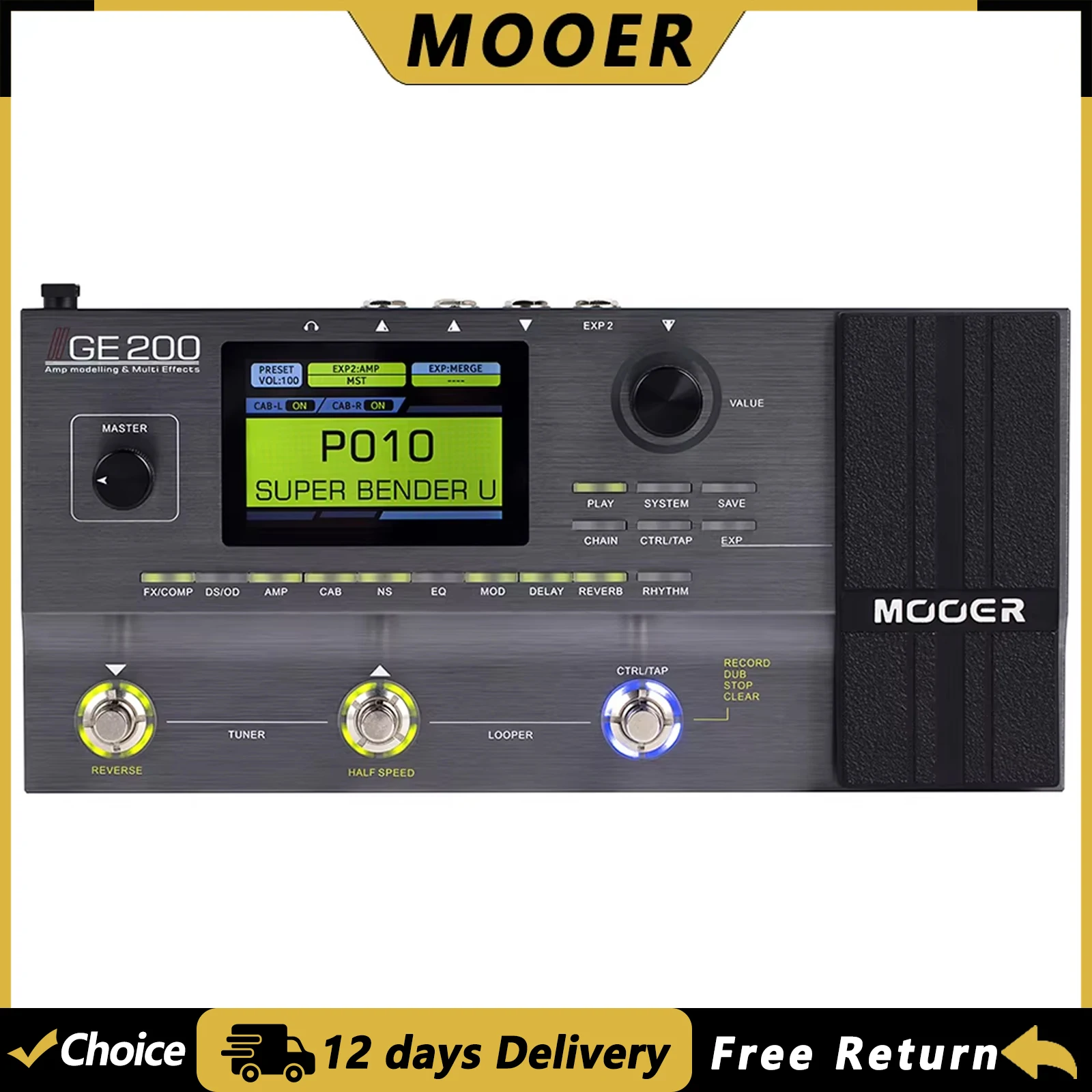 MOOER GE200 Guitar Amp Modelling Multi-effects Pedal Processor 200 Presets 26 IR 70 Effects 55 Amplifier Models 52 Second Looper
MOOER GE200 Guitar Amp Modelling Multi-effects Pedal Processor 200 Presets 26 IR 70 Effects 55 Amplifier Models 52 Second Looper