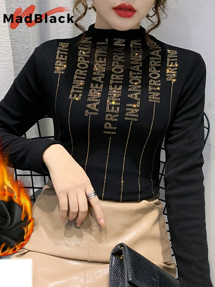 MadBlack European Clothing Tshirt Women Turtleneck Hot Drill Warm Fleece Slim Mesh Top Long Sleeve Tees Autumn Winter T37057JM
MadBlack European Clothing Tshirt Women Turtleneck Hot Drill Warm Fleece Slim Mesh Top Long Sleeve Tees Autumn Winter T37057JM