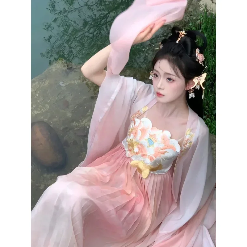 Tang Dynasty Chinese Style Pink Flower Embroidery Hanfu Dresses with Gown Female 2023 Summer Sweet Princess Fairy Dress Vestido
Tang Dynasty Chinese Style Pink Flower Embroidery Hanfu Dresses with Gown Female 2023 Summer Sweet Princess Fairy Dress Vestido