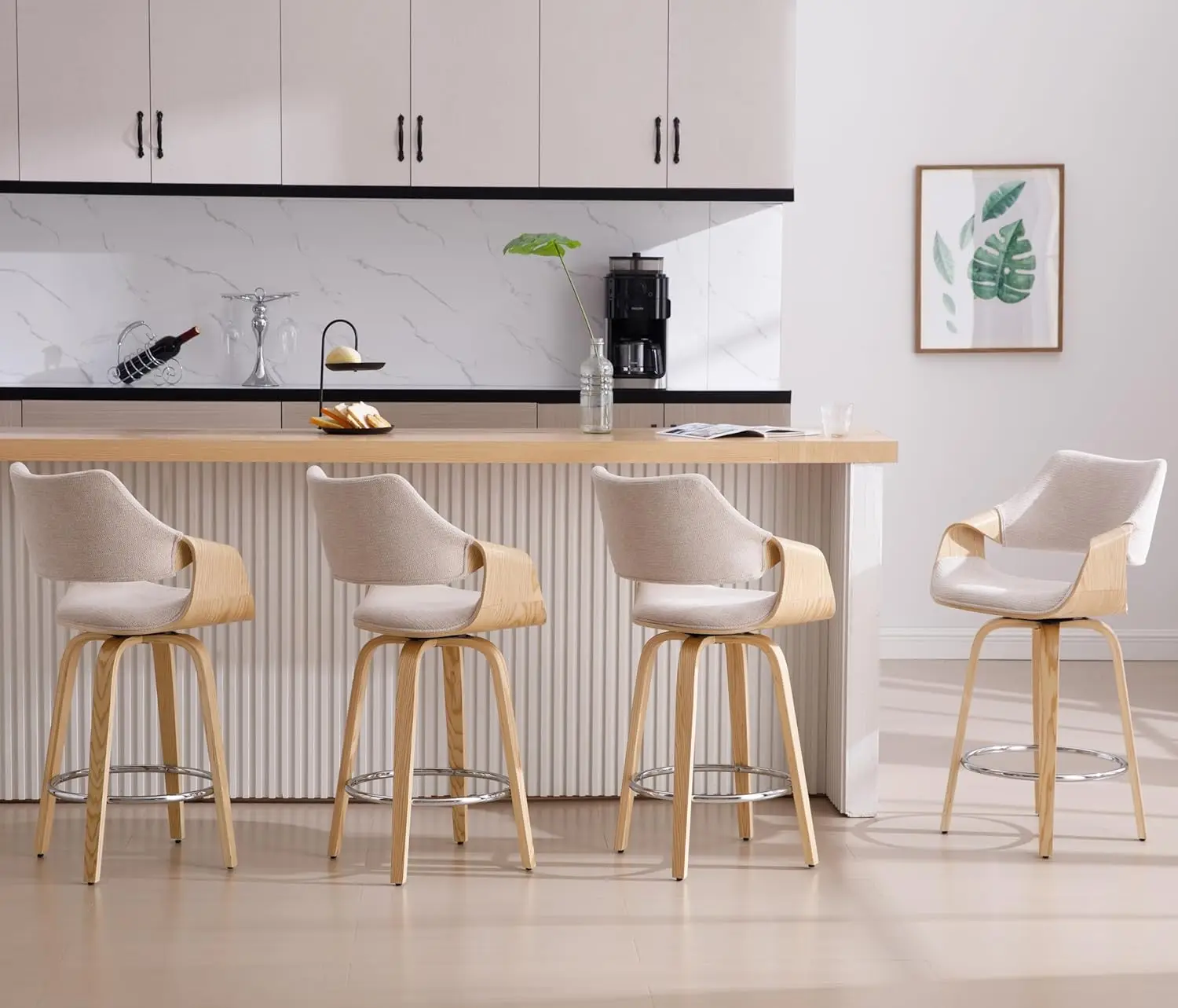 26" Swivel Counter Stools Set 4 Chenille Upholstered Back Kitchen Island Bentwood Frame, Customized
26" Swivel Counter Stools Set 4 Chenille Upholstered Back Kitchen Island Bentwood Frame, Customized