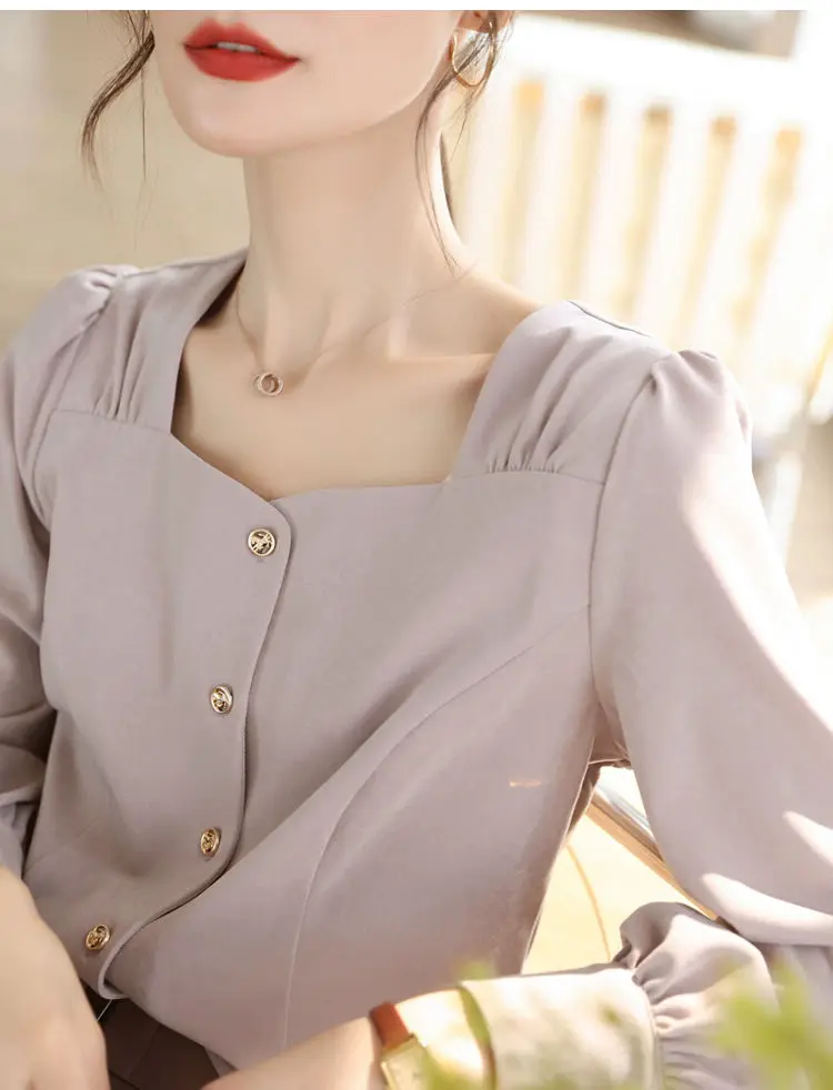 button slim puff sleeve long sleeve shirt top for women French court style vintage square collar single row
button slim puff sleeve long sleeve shirt top for women French court style vintage square collar single row