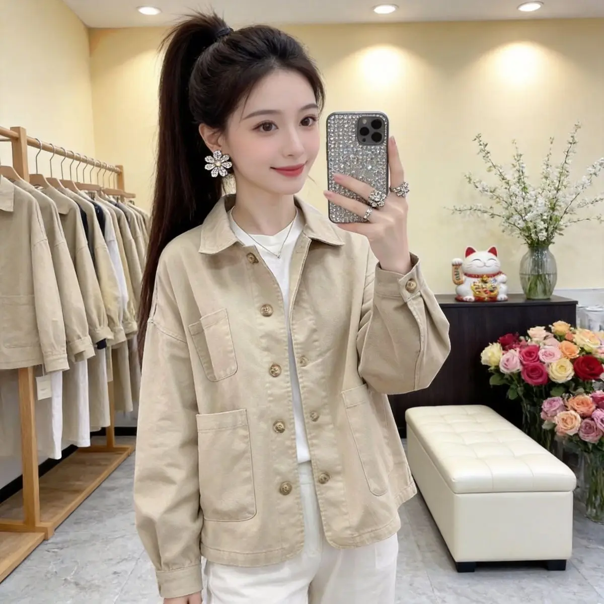 Spring Autumn New Style Small Size Suit Collar Jacket Women's Versatile Sweet Loose Casual Thin Outerwear Polyester Fabric
Spring Autumn New Style Small Size Suit Collar Jacket Women's Versatile Sweet Loose Casual Thin Outerwear Polyester Fabric