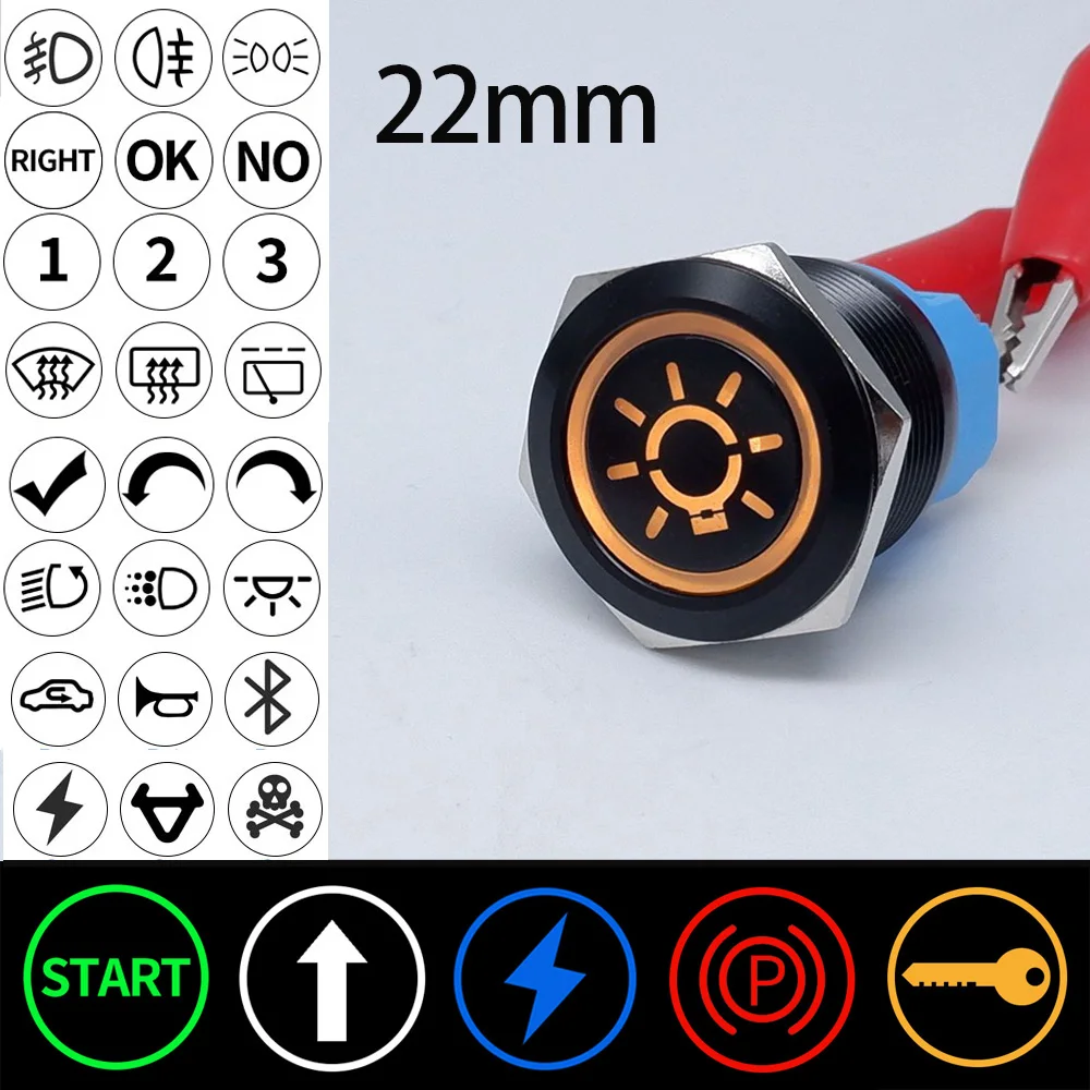 22mm Customize Black Shell Metal Push Button Switch Waterproof Latching Momentary 12V Glow Symbol for Car Trumpet Fan Audio
22mm Customize Black Shell Metal Push Button Switch Waterproof Latching Momentary 12V Glow Symbol for Car Trumpet Fan Audio 