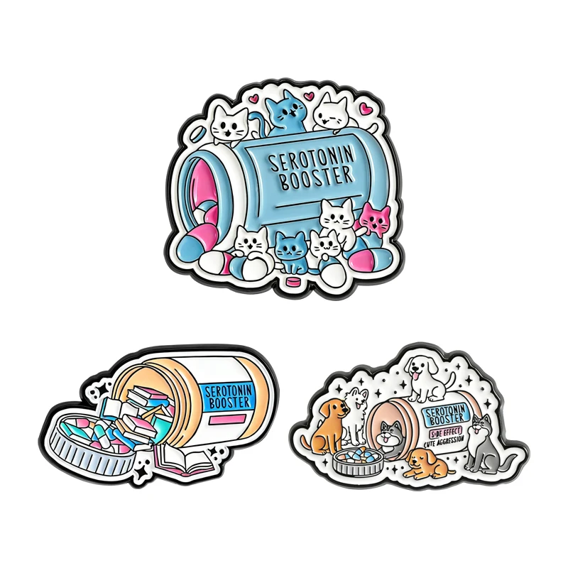Serotonin Booster Pill Cat Book Enamel Pins Side Effect Cute Aggression puppy Brooches Bags Lapel Badge Jewelry Gift for Friend
Serotonin Booster Pill Cat Book Enamel Pins Side Effect Cute Aggression puppy Brooches Bags Lapel Badge Jewelry Gift for Friend