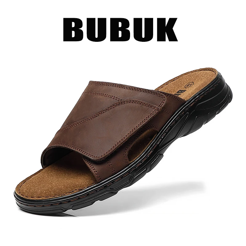 Bubuk Men's Genuine Leather Slip-On Slippers, First-Layer Cowhide Beach Sandals, Casual Men's Shoes, Arch Support Correction, Adjustable Velcro Straps, Suitable for Indoor and Outdoor Wear
Bubuk Men's Genuine Leather Slip-On Slippers, First-Layer Cowhide Beach Sandals, Casual Men's Shoes, Arch Support Correction, Adjustable Velcro Straps, Suitable for Indoor and Outdoor Wear