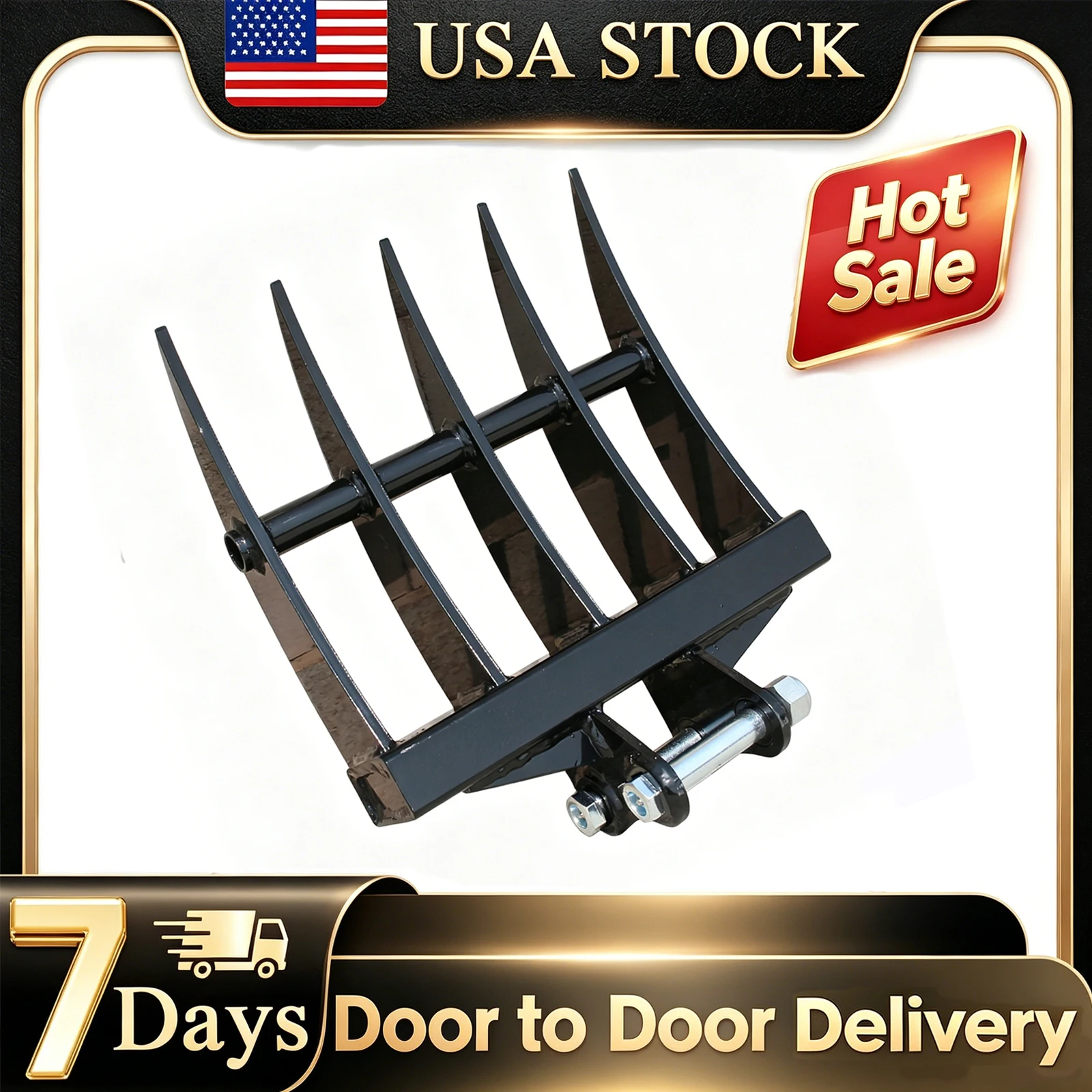 Mini Excavator Attachment Rake, 5-Tine Rake, Metal, Hole Diameter: 25 mm/0.98 in, Suitable for 1–3-Ton Mini Excavators, Mounting Pin Included
Mini Excavator Attachment Rake, 5-Tine Rake, Metal, Hole Diameter: 25 mm/0.98 in, Suitable for 1–3-Ton Mini Excavators, Mounting Pin Included