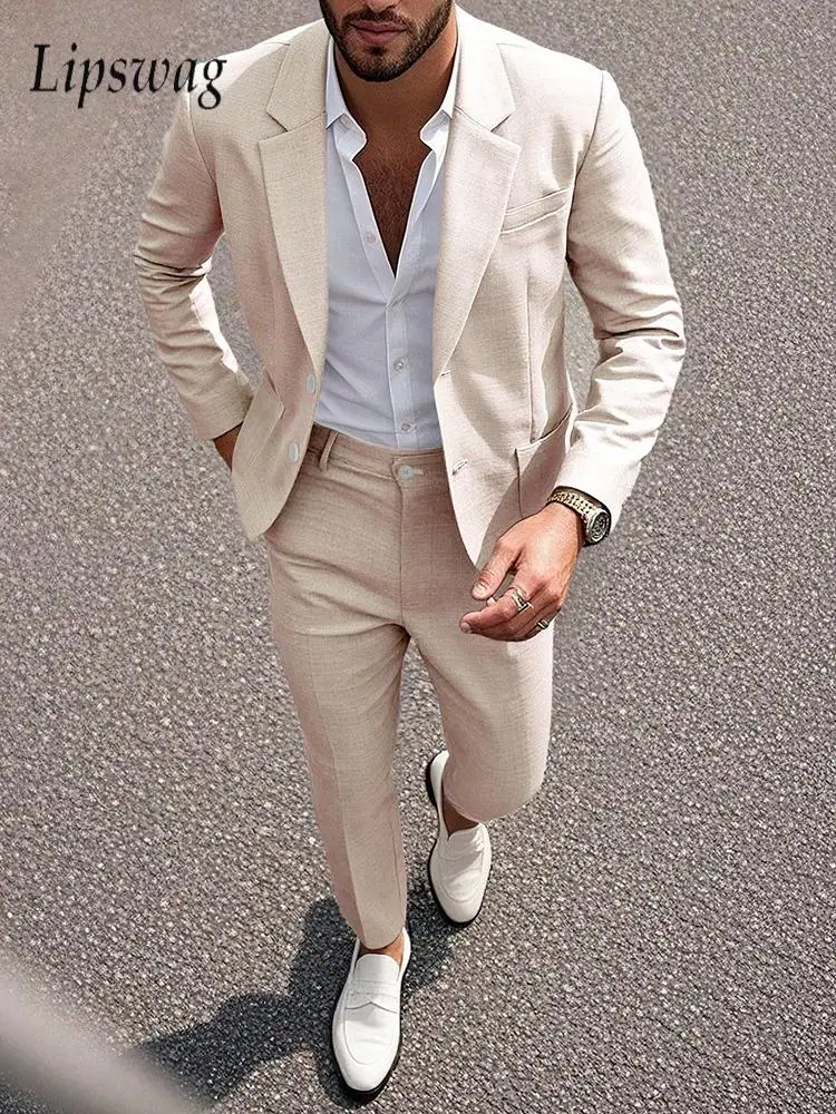Party Fashion Two Piece Suits Mens Spring Stylish Solid Color Slim Blazer Jacket And Pants Outfits Men Vintage Long Sleeve Suits
Party Fashion Two Piece Suits Mens Spring Stylish Solid Color Slim Blazer Jacket And Pants Outfits Men Vintage Long Sleeve Suits