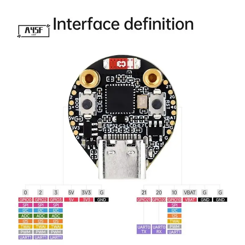 A45F-ESP32 C3 LCD Development Board Electronic Eye ESP32-C3FH4 0.71 Inch Display Watch Screen GC9D01 160X160 SPI
A45F-ESP32 C3 LCD Development Board Electronic Eye ESP32-C3FH4 0.71 Inch Display Watch Screen GC9D01 160X160 SPI