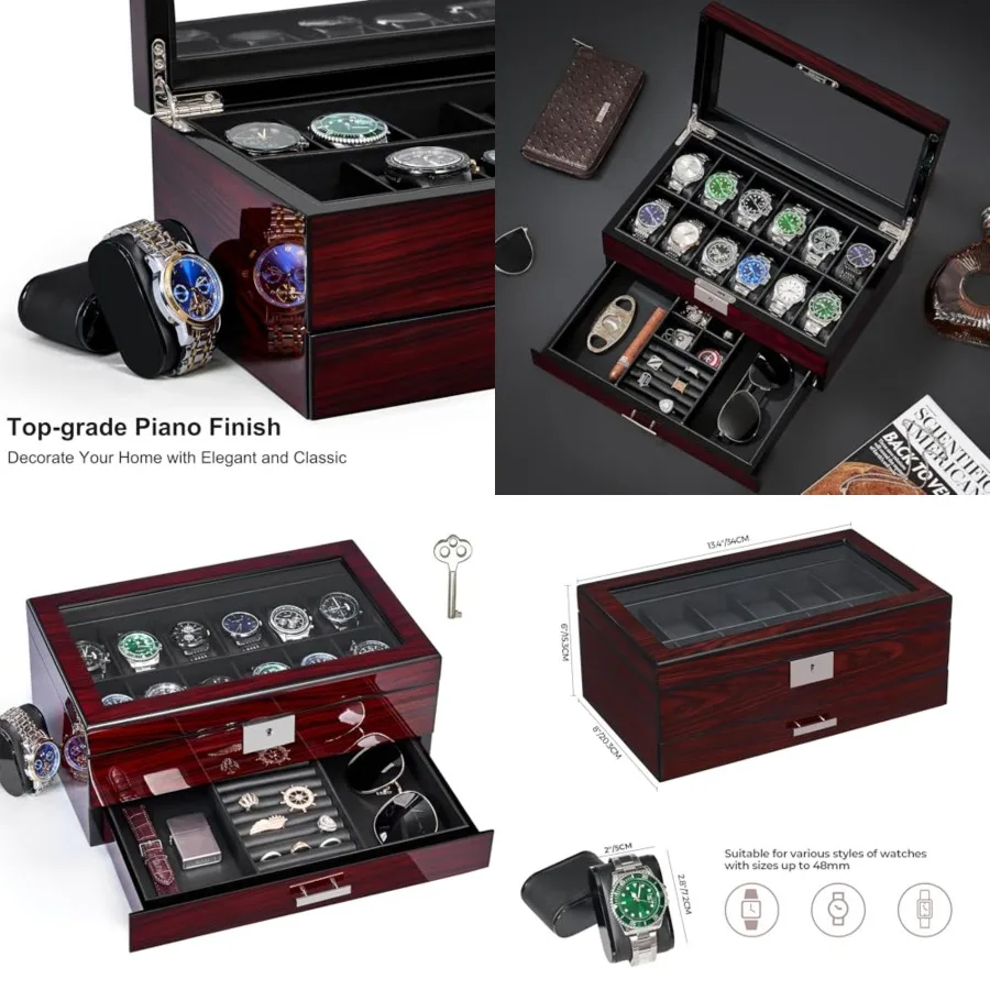 12 Slot Watch Cases for Men, Watch Box with Large Lid Jewelry Box with Watch Storage 2-Tier Paint Surface, Watch Holder Organiz
12 Slot Watch Cases for Men, Watch Box with Large Lid Jewelry Box with Watch Storage 2-Tier Paint Surface, Watch Holder Organiz