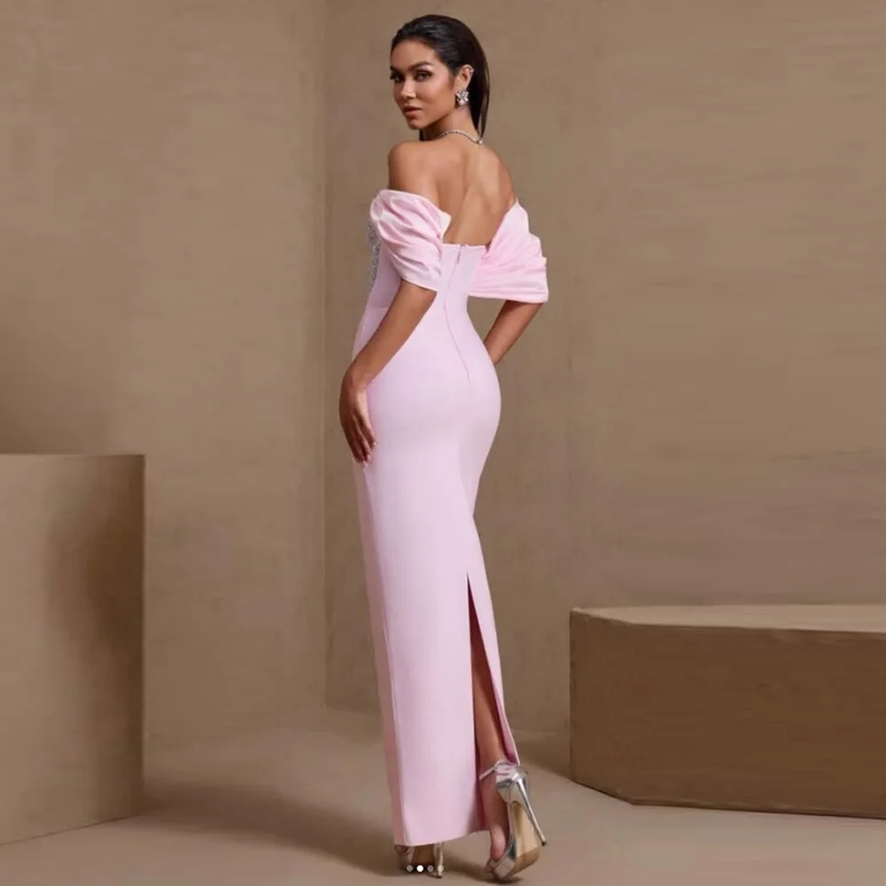 Pink Charming Prom Dresses Off Shoulder Mermaid Formal Dresses with Sparkling Crystal Evening Dress for Women Customized
Pink Charming Prom Dresses Off Shoulder Mermaid Formal Dresses with Sparkling Crystal Evening Dress for Women Customized