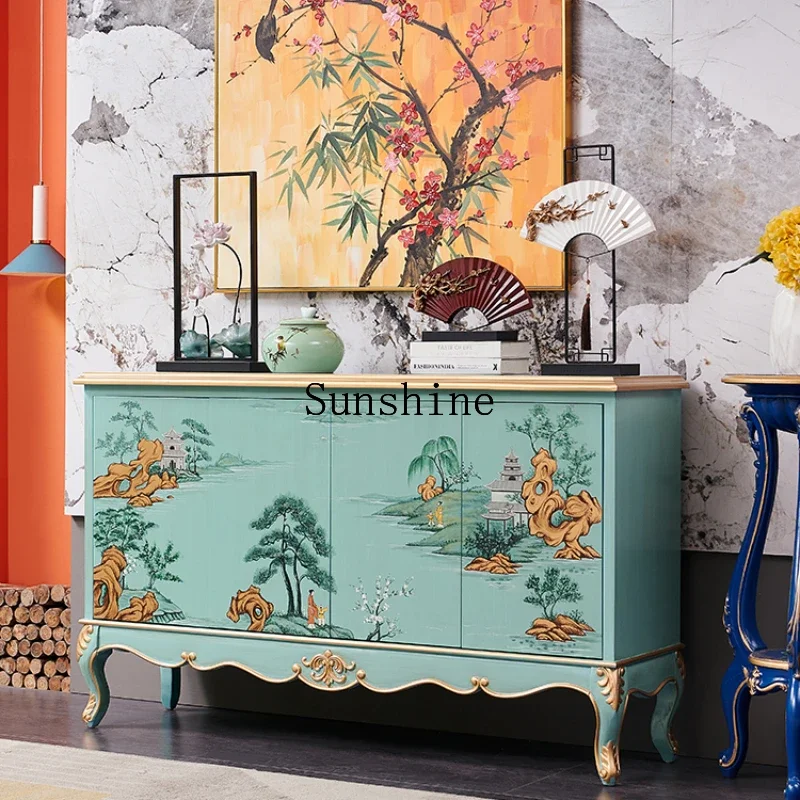 Living room French-European solid wood hand-painted gold-painted decorative cabinet New Chinese dining side storage tea cabinet
Living room French-European solid wood hand-painted gold-painted decorative cabinet New Chinese dining side storage tea cabinet